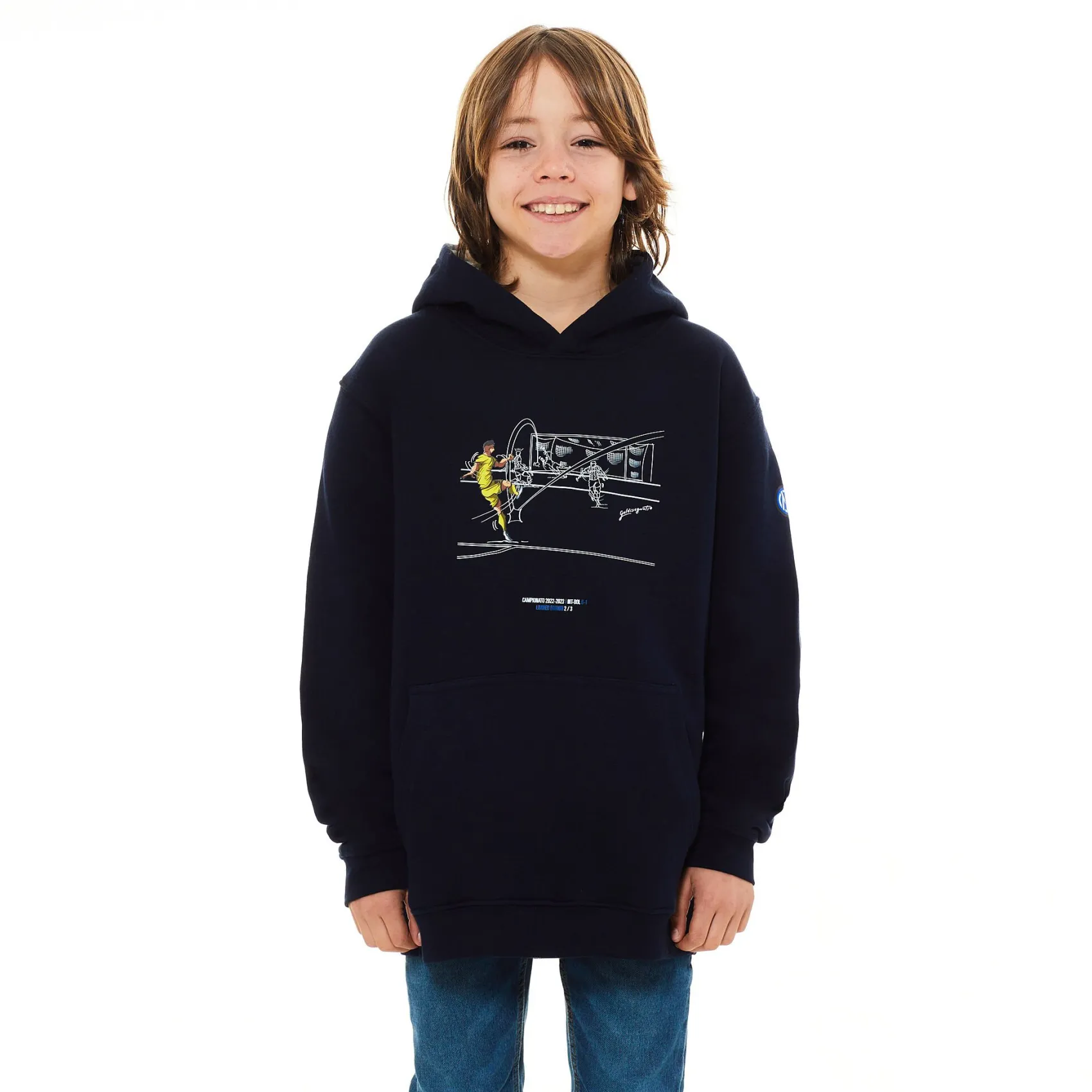 Inter Felpe E Giacche^IM FELPA CAPPUCCIO DZEKO VS BOLOGNA BAMBINO BLU NAVY