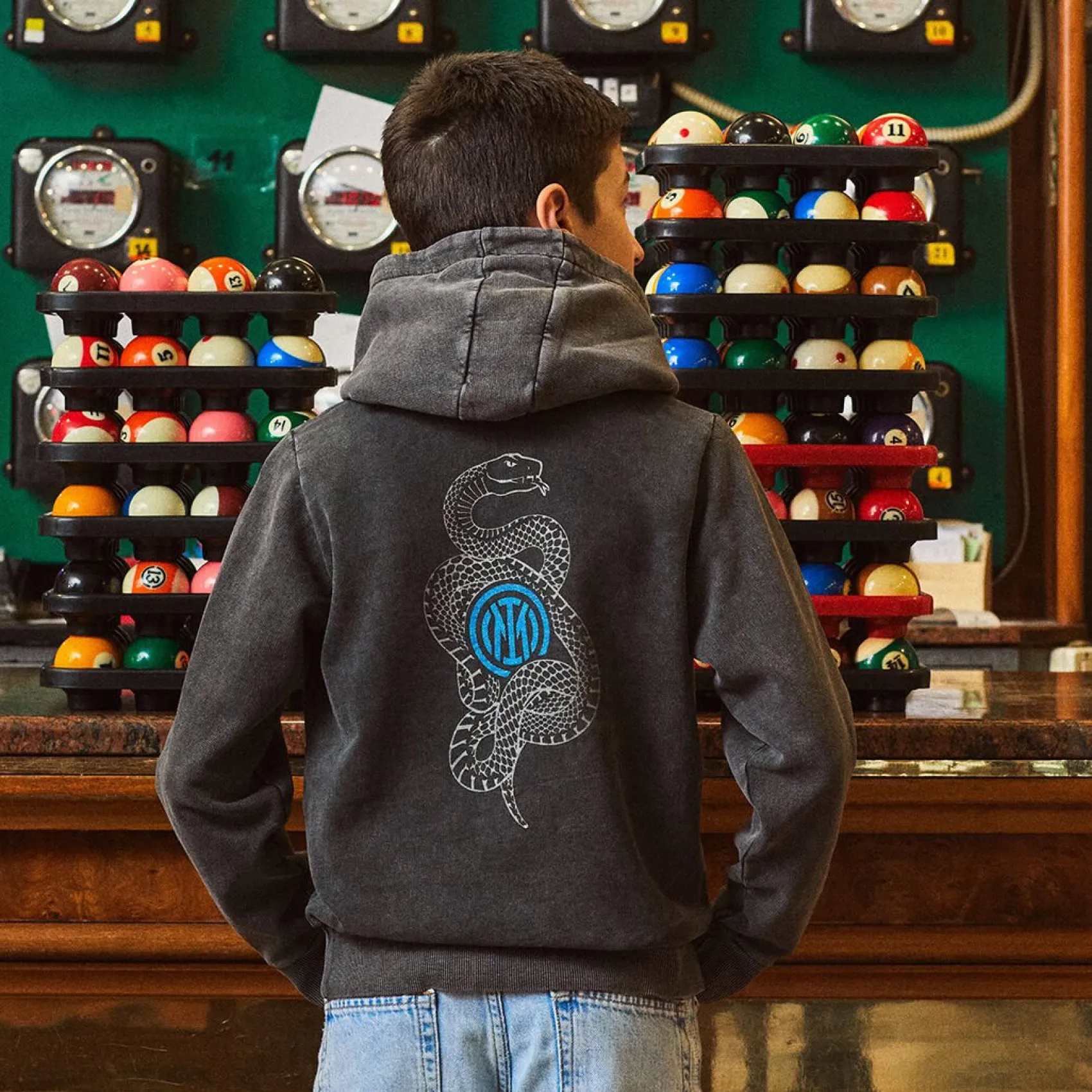 Inter Felpe E Giacche^IM FELPA CON CAPPUCCIO SNAKE CLUB BAMBINO GRIGIO SCURO