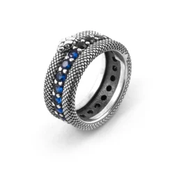 Inter Gioielli^IM X NOVE25 ANELLO FASCIA SQUAMATA CON BRILLANTI NERAZZURRI SILVER