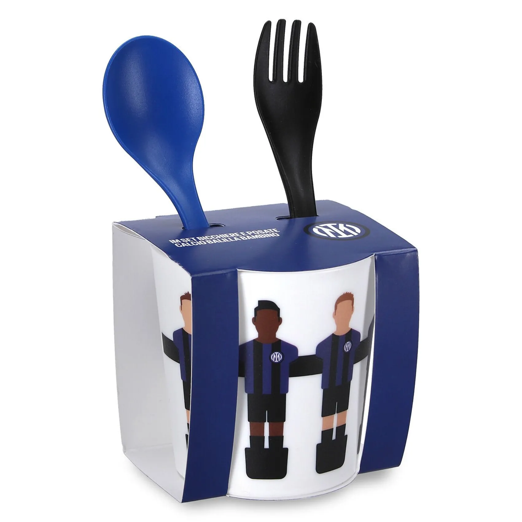 Inter Accessori^IM SET BICCHIERE E POSATE CALCIO BALILLA BAMBINO BLU NAVY